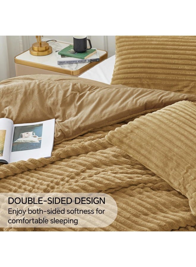 BEDELITE Fleece Full Comforter Set -Super Soft & Warm Fluffy Brown Bedding, Luxury Fuzzy Heavy Bed Set for Winter with 2 Pillow Cases - Image 4