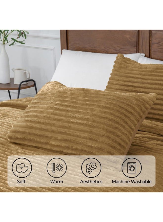BEDELITE Fleece Full Comforter Set -Super Soft & Warm Fluffy Brown Bedding, Luxury Fuzzy Heavy Bed Set for Winter with 2 Pillow Cases - Image 5