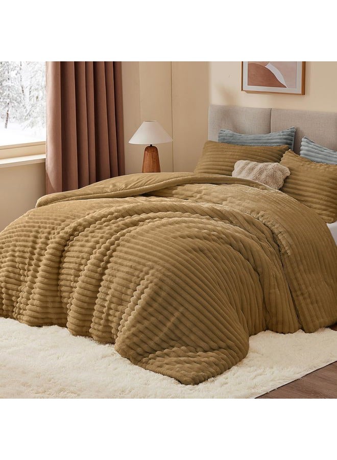 BEDELITE Fleece Full Comforter Set -Super Soft & Warm Fluffy Brown Bedding, Luxury Fuzzy Heavy Bed Set for Winter with 2 Pillow Cases - Image 3