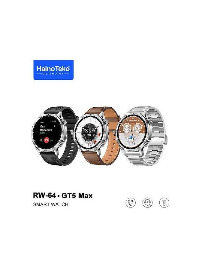 Haino Teko - Haino Teko RW-64 GT5 Max Smartwatch With Large Screen AMOLED Display And 3 Pair Of Straps (Silver) - Image 1