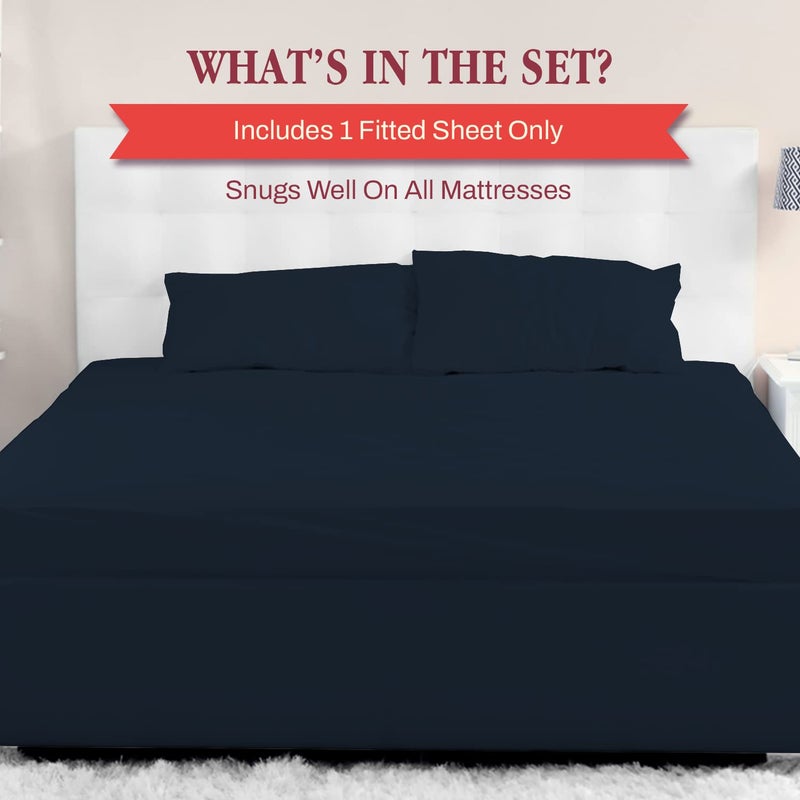 SHEETS STARGAZER 800 Thread Count Egyptian Cotton Bottom Fitted Sheet Only Queen Fitted Sheet Only Deep Pocket Soft Fitted Sheets Fitted Sheet Extra Deep Pocket 18 Fitted Sheet OnlyNavy Blue Queen Size - Image 2