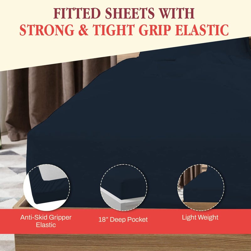 SHEETS STARGAZER 800 Thread Count Egyptian Cotton Bottom Fitted Sheet Only Queen Fitted Sheet Only Deep Pocket Soft Fitted Sheets Fitted Sheet Extra Deep Pocket 18 Fitted Sheet OnlyNavy Blue Queen Size - Image 3