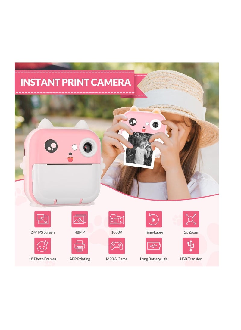 DIGI CORE Digital Camera For Kids 48MP Kids Camera With 32GB SD Card Full HD 1080P Cameras Mini Kids Camera With Instant Print Thermal Printer With 3 Thermal Rolls 2.4Inch Eye Protect Screen Selfie Camera  - Image 4