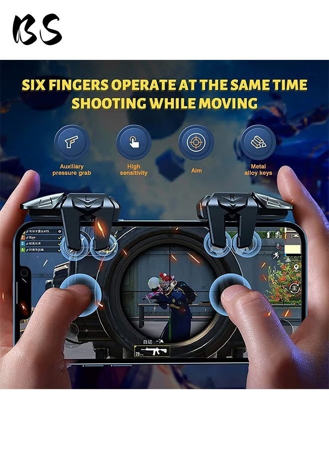 2026 New Model Mobile Game Controller Trigger|6 Finger Game Trigger| PUBG Accessories|Sensitive Shoot TargetMetal ons for PUBG/Fortnite/Call of Duty/Rules of Survival and many other games(Includes 2 random color finger sleeves) - Image 1