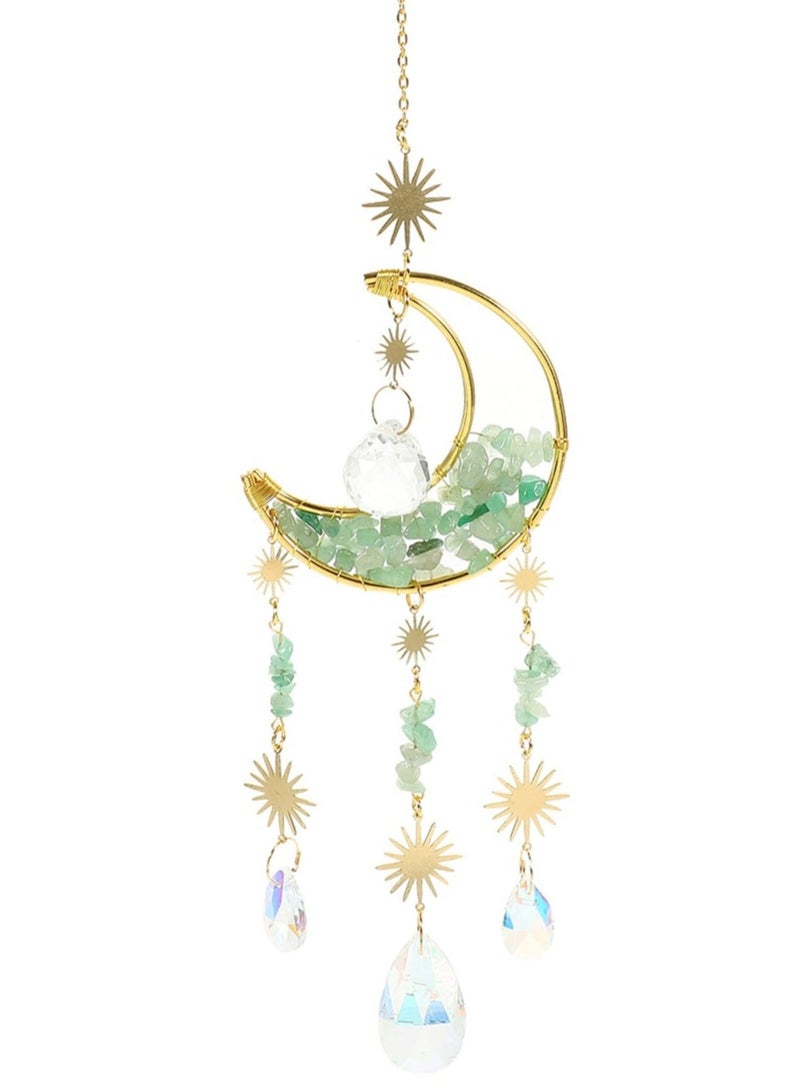 NIBEMINENT Healing Crystals Suncatcher, Moon Dreamcatcher, Hanging Dream Catcher, with Crystal Pendants Rainbow Maker, for Window, Garden, Home, Party Wedding - Image 1