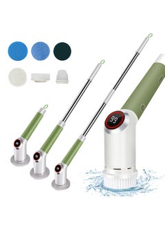 Electric Spin Scrubber IPX5 Waterproof Dual Speed LCD Display Cordless Power Shower Scrubber with Retractable Handle and 7 Brush Head Adjustable Extension Handle Electric Scrubber