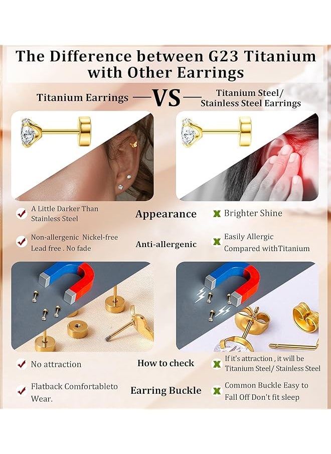erorex Titanium Earrings For Sensitive Ears G23 Pure Titanium Stud Earrings For Women Butterfly Lightning Opal Earrings Titanium Studs Hypoallergenic 20G Flat Back Stud Earrings  - Image 4