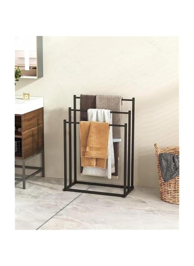 MIXDE - 3-Tier Large Capacity Freestanding Metal Folding Towel Rack, Anti-rust Coating Metal Ladder Towel Holder, Drying Stand, Bathroom Bath Organizer Rack for Space Saving - Image 1