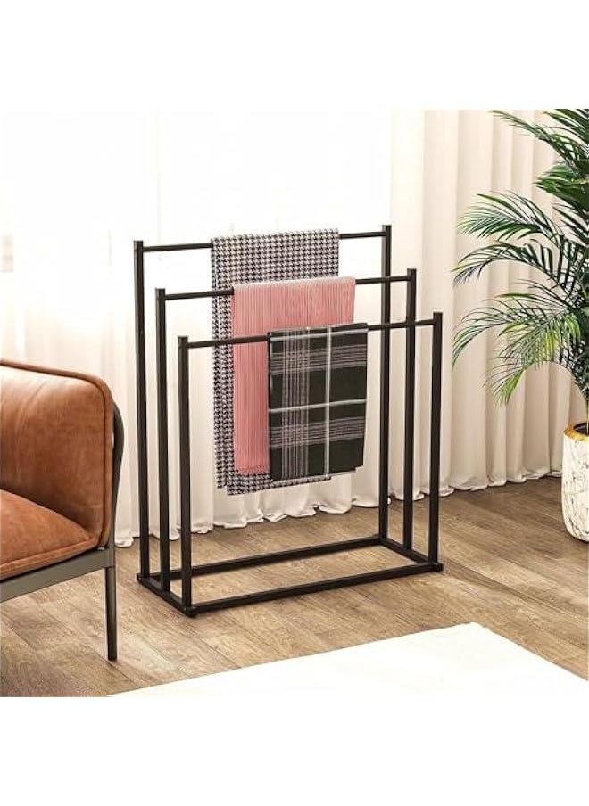 MIXDE - 3-Tier Large Capacity Freestanding Metal Folding Towel Rack, Anti-rust Coating Metal Ladder Towel Holder, Drying Stand, Bathroom Bath Organizer Rack for Space Saving - Image 1