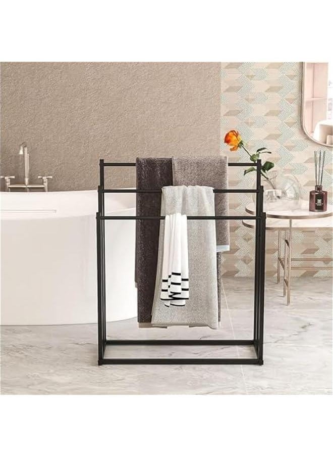 MIXDE - 3-Tier Large Capacity Freestanding Metal Folding Towel Rack, Anti-rust Coating Metal Ladder Towel Holder, Drying Stand, Bathroom Bath Organizer Rack for Space Saving - Image 1