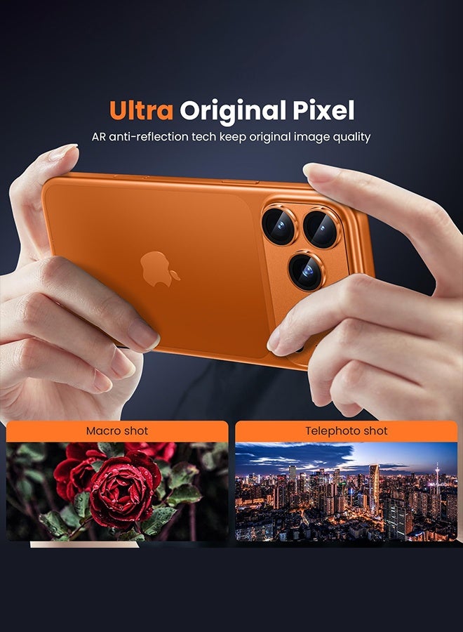 SUNDAREE واقي عدسة كاميرا iPhone 17 Pro - [مقاوم للكسر بدرجة عسكرية] [التصاق قوي] واقي شاشة كاميرا من الزجاج المقوى المصنوع من سبائك الألومنيوم المعدني، تيتانيوم برتقالي - Image 2