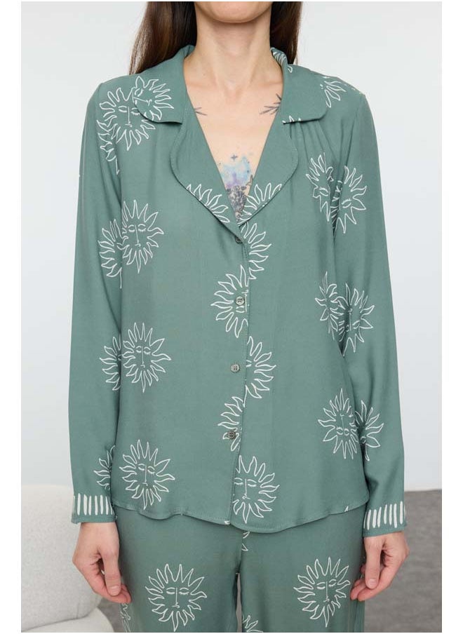 Green Sun Patterned Viscose Woven Pajama Set THMAW25PT00034