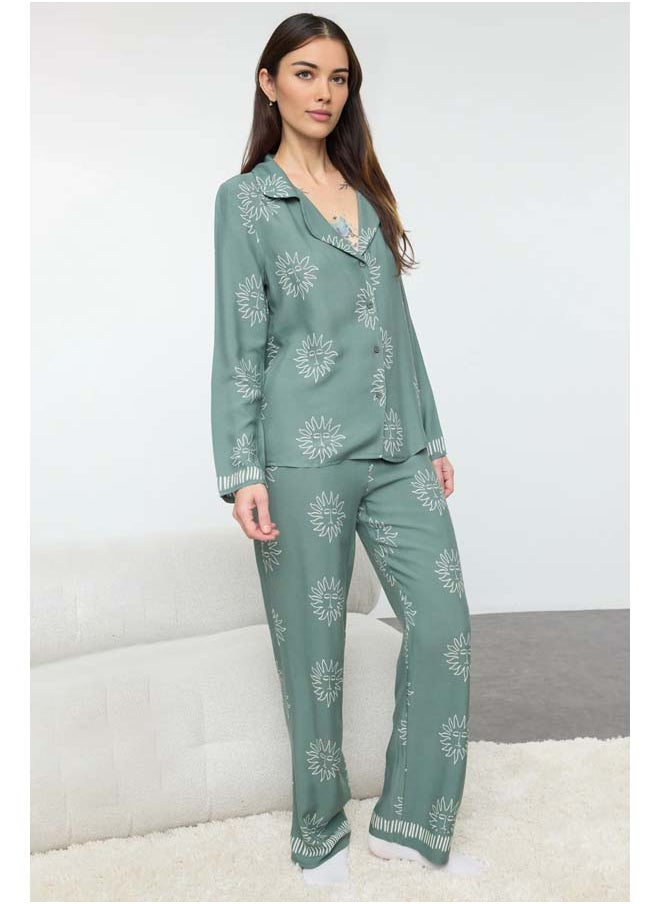 Green Sun Patterned Viscose Woven Pajama Set THMAW25PT00034