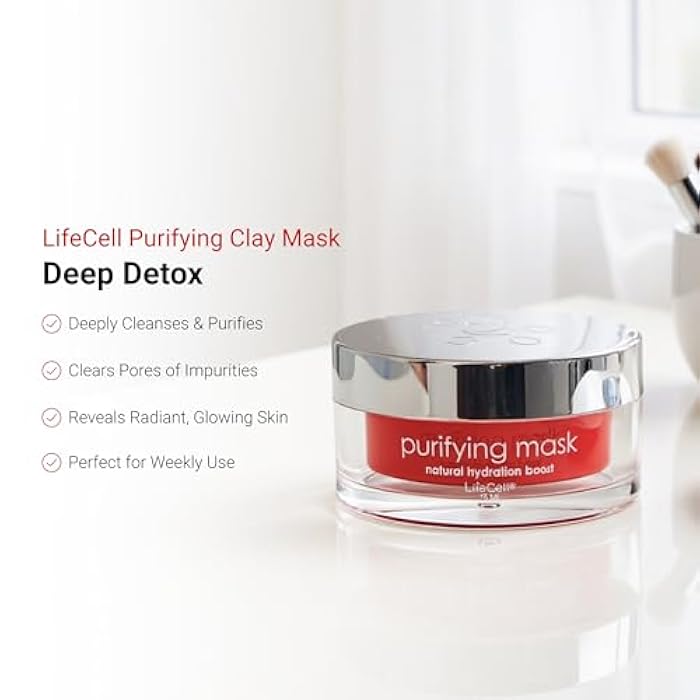 LifeCell Purifying Clay Mask – Deep Cleansing Facial Mask with Argan Oil, Green Tea, and Licorice Root – Exfoliates, Tightens Pores & Revitalizes Skin – 75ml - Image 2