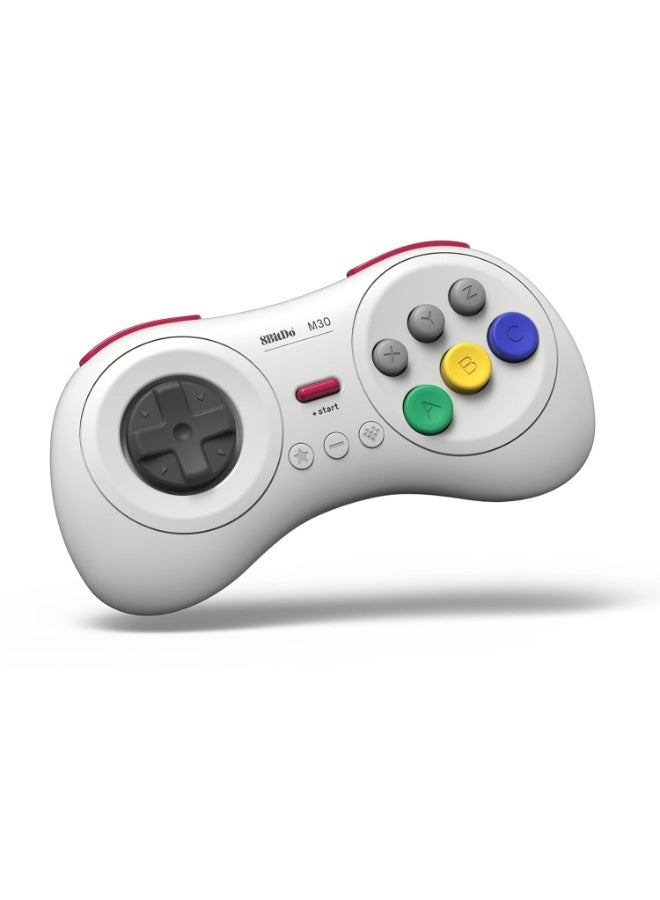 8Bitdo M30 Bluetooth Controller for Switch, Windows and Android, 6-Button Layout for SEGA’s Classic Games (White) - Image 1
