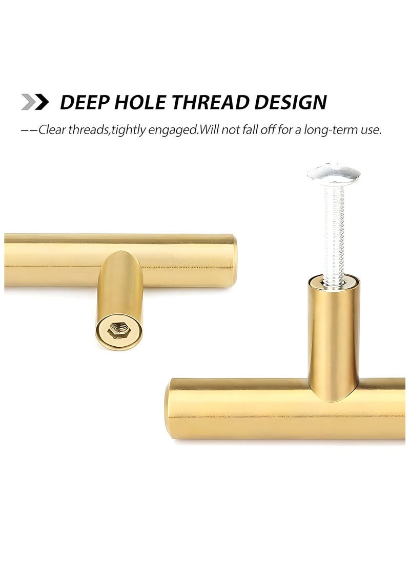 FIRST PRO 5 Pack Kitchen Cabinet Handles, 96mm Golden Brass Brushed Kitchen Door Handles, 150mm Hole Center T Bar Drawer Cupboard Handles with Screws, Kitchen Drawer Pulls- Bathroom Bedroom Wardrobe  - Image 5