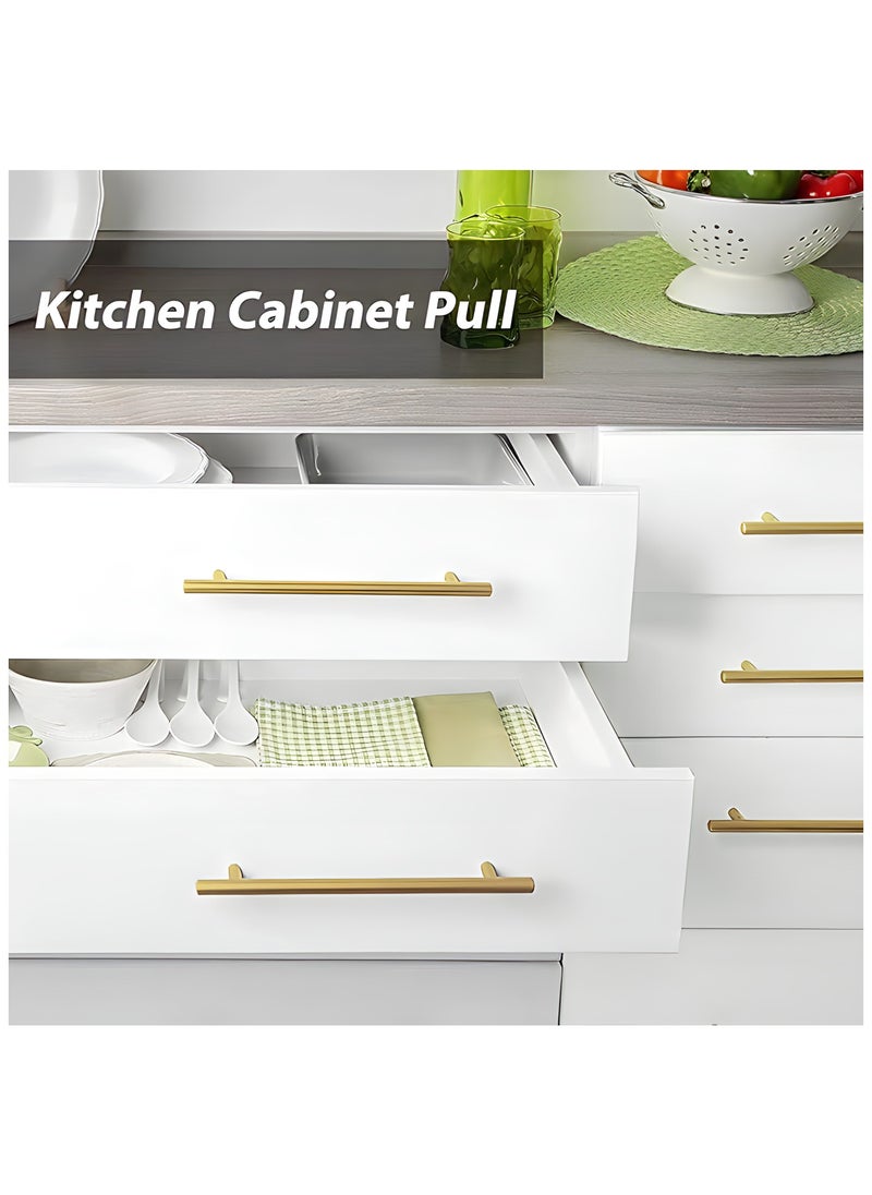FIRST PRO 5 Pack Kitchen Cabinet Handles, 96mm Golden Brass Brushed Kitchen Door Handles, 150mm Hole Center T Bar Drawer Cupboard Handles with Screws, Kitchen Drawer Pulls- Bathroom Bedroom Wardrobe  - Image 4