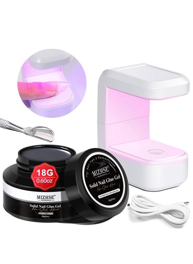 MIZHSE - MIZHSE Solid Nail Glue, 18g Solid Nail Glue Gel for Nails and Mini U V Light LED Lamp for Nail Cured Solid Gel Nail Glue for Acrylic Nails, Nail Tips Long Lasting Rhinestone Glue for Nail Salon - Image 1