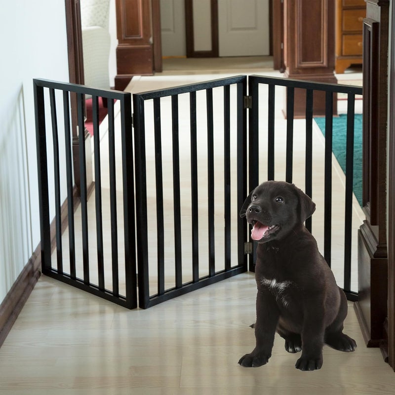 PETMAKER Pet Gate  3Panel Indoor Foldable Dog Fence for Stairs Hallways or Doorways  54x24Inch Wood Freestanding Dog Gates by PETMAKER Black - Image 3