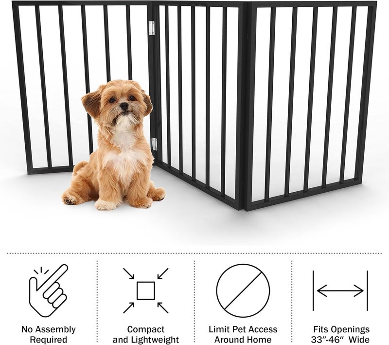 PETMAKER Pet Gate  3Panel Indoor Foldable Dog Fence for Stairs Hallways or Doorways  54x24Inch Wood Freestanding Dog Gates by PETMAKER Black - Image 2