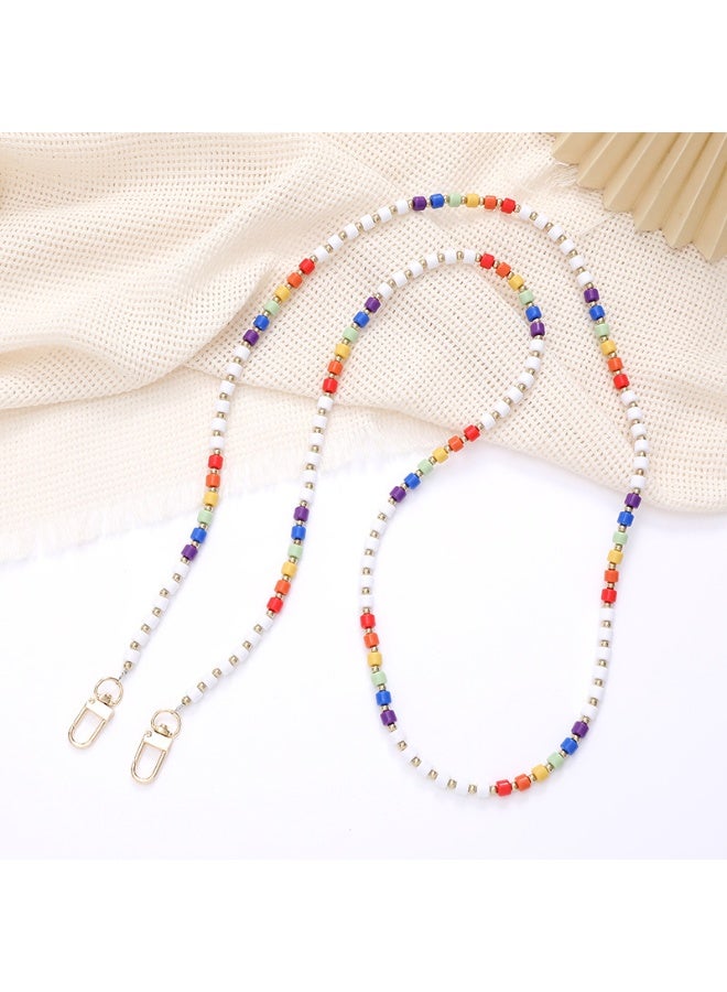 NIBEMINENT Beaded Phone Lanyard, Anti Lost Removable Wrist Strap,Colorful Square Bead String Bracelet Pendant, Phone Keychain Lanyard，K2898/White