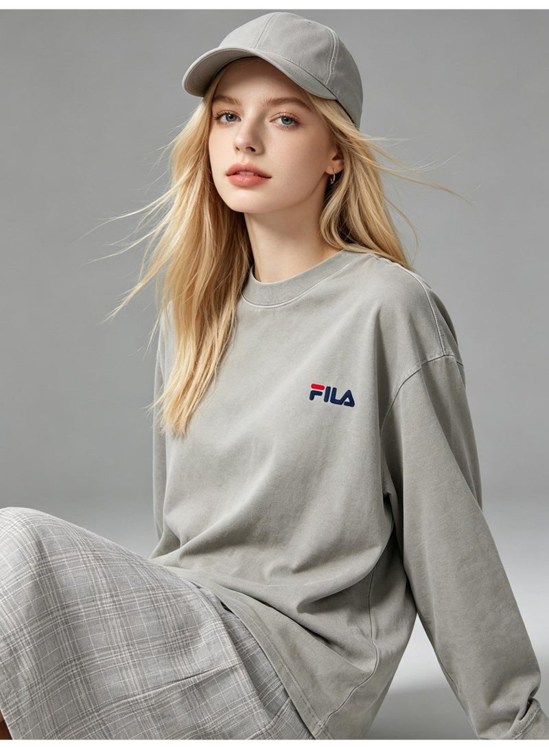 FILA Men's and women's loose cotton washed long sleeve T-shirts - Image 1