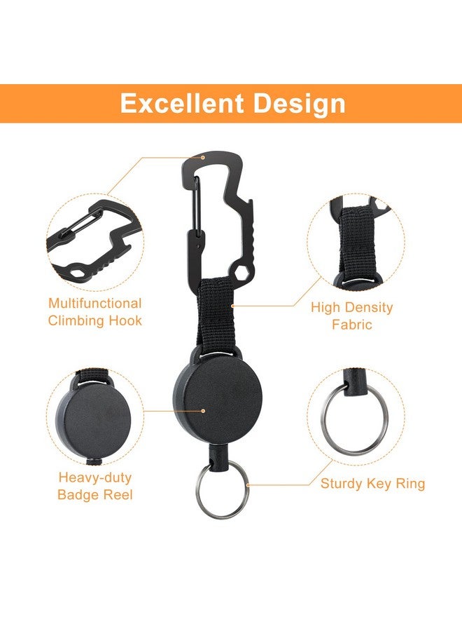 DELSWIN Retractable Key Chain Keyrings Heavy Duty Key Holder Belt Clip With Multitool Carabiner Keychain Lanyard Badge Reels (Pack Of 3) - Image 4