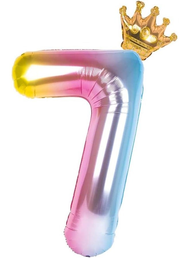 Number 7 Balloon with Detachable Crown, Easy Inflate and deflate reusable, Premium Foil Mylar Balloons for Birthdays, Anniversaries, and Party Decorations(40 inch, Multicolor） - Image 1