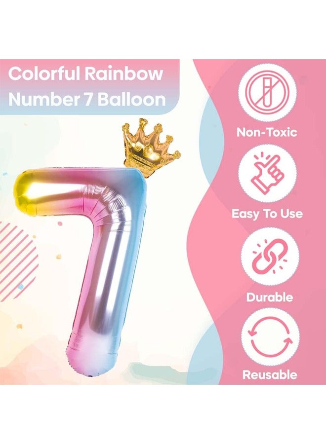 Number 7 Balloon with Detachable Crown, Easy Inflate and deflate reusable, Premium Foil Mylar Balloons for Birthdays, Anniversaries, and Party Decorations(40 inch, Multicolor） - Image 3