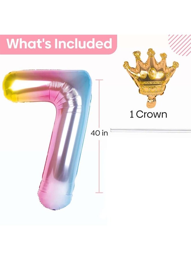 Number 7 Balloon with Detachable Crown, Easy Inflate and deflate reusable, Premium Foil Mylar Balloons for Birthdays, Anniversaries, and Party Decorations(40 inch, Multicolor） - Image 2