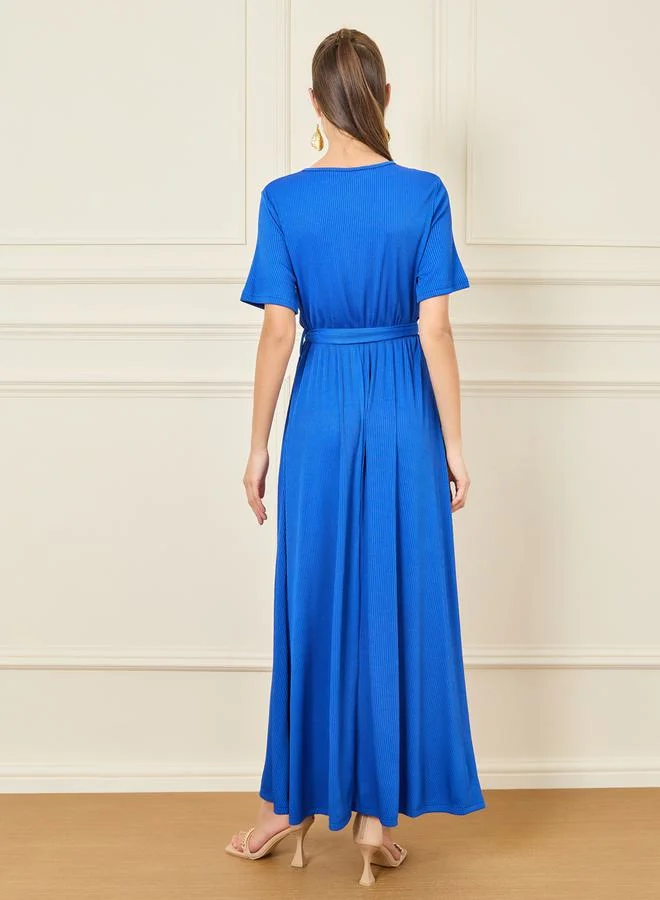 Styli Ribbed Wrap Maxi Dress