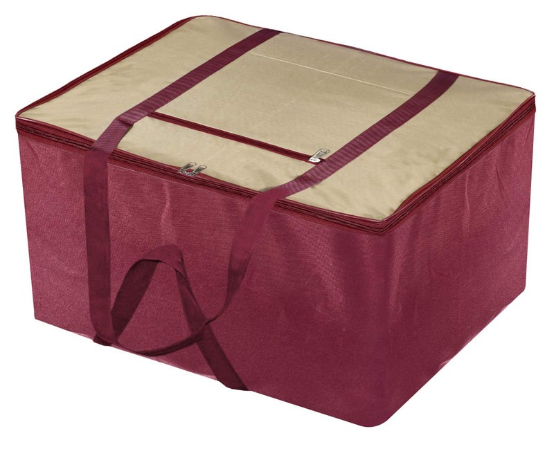Kuber Industries Small Size Lightweight Foldable Rexine Jumbo Underbed Storage Bag with Zipper and Handle Brown MaroonPack of 2 - Image 4