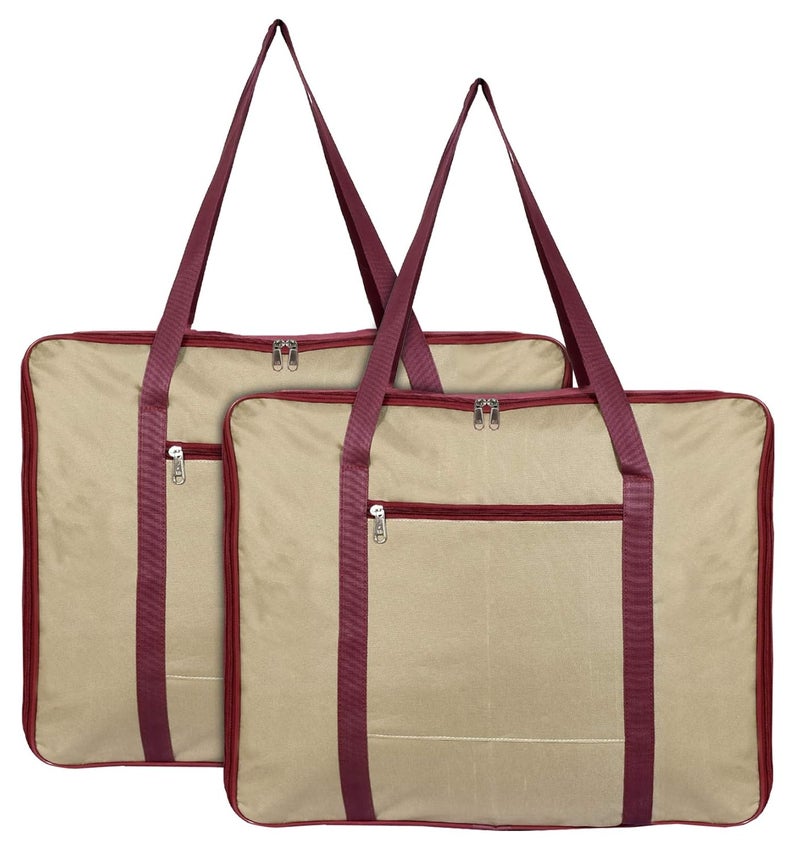 Kuber Industries Small Size Lightweight Foldable Rexine Jumbo Underbed Storage Bag with Zipper and Handle Brown MaroonPack of 2 - Image 1