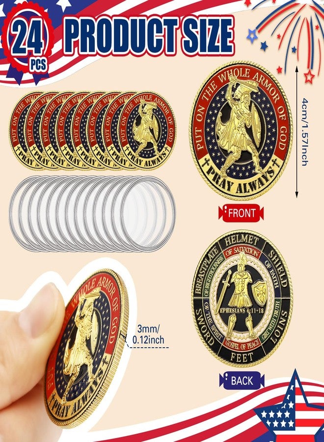 Siifert 24 Pcs Put on The Whole Armor of God Coin Round Commemorative Coin Souvenir Prayer Metal Christian for Collectors Military Church Party Collectible Challenge Souvenir - Image 2