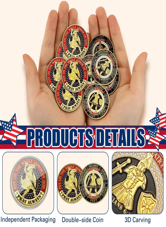 Siifert 24 Pcs Put on The Whole Armor of God Coin Round Commemorative Coin Souvenir Prayer Metal Christian for Collectors Military Church Party Collectible Challenge Souvenir - Image 3