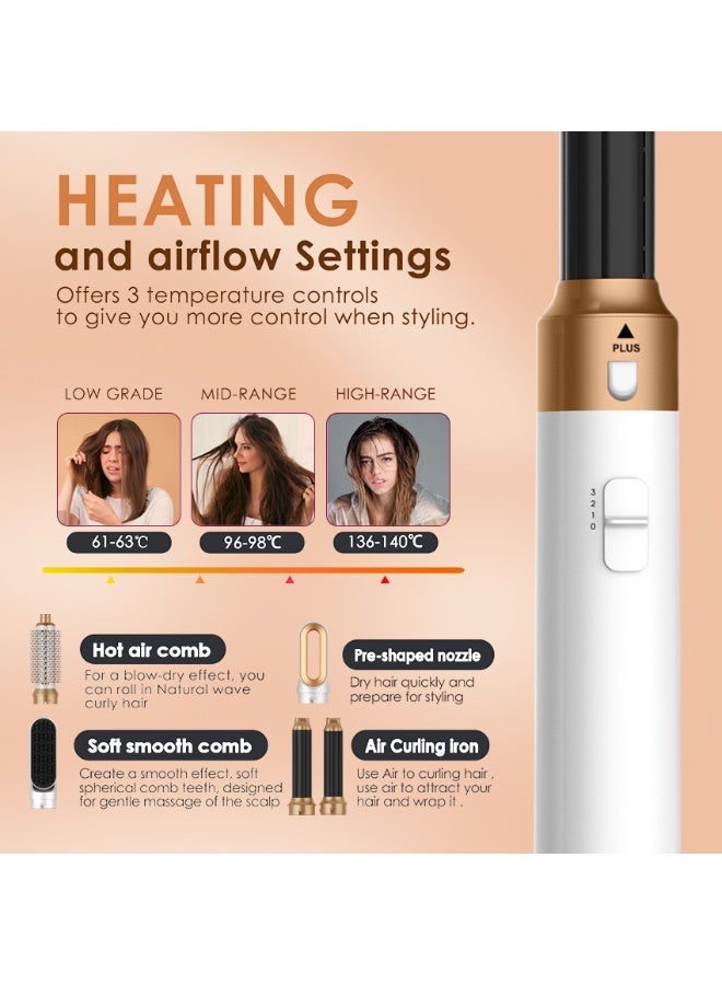 5 In 1 Hair Dryer Brush Hot Comb Set 1000W Hot Air Hair Curler and Straightener Styling Tool Comb Curling Brush Suitable for Women Hair Types - White Gold - Image 5