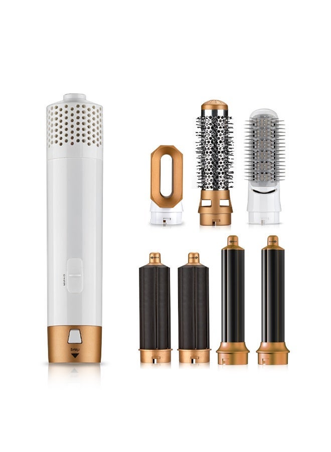 5 In 1 Hair Dryer Brush Hot Comb Set 1000W Hot Air Hair Curler and Straightener Styling Tool Comb Curling Brush Suitable for Women Hair Types - White Gold - Image 1