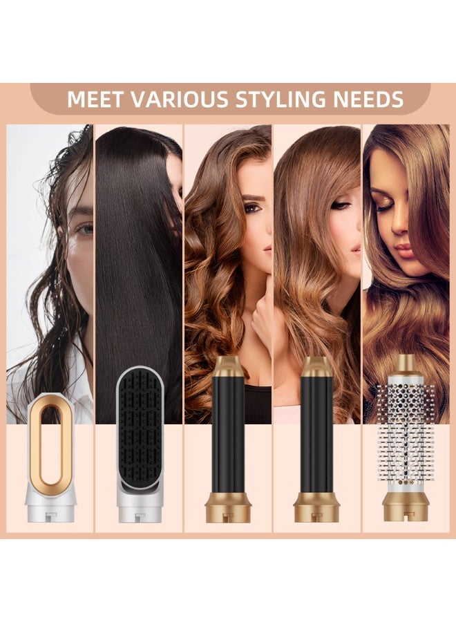 5 In 1 Hair Dryer Brush Hot Comb Set 1000W Hot Air Hair Curler and Straightener Styling Tool Comb Curling Brush Suitable for Women Hair Types - White Gold - Image 3