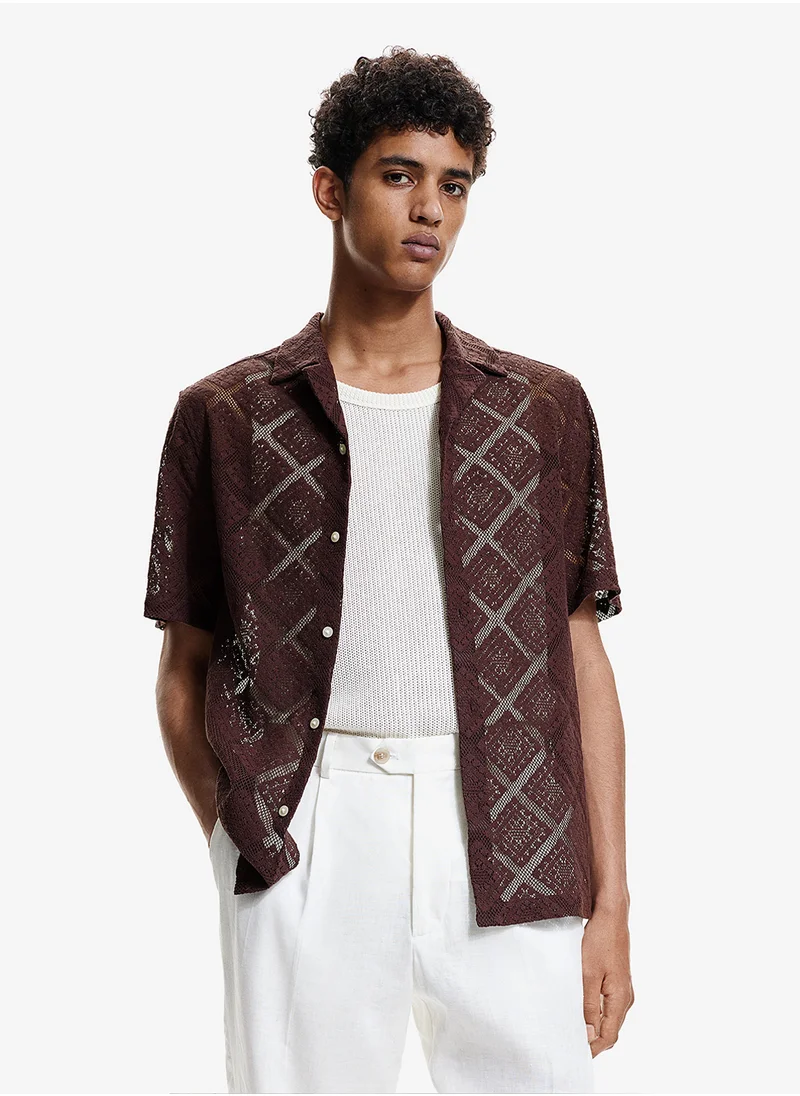 اتش اند ام Regular Fit Crochet-Look Resort Shirt