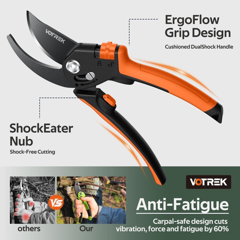 VOTREKÂ® Pruning Shears, [Patented Stepless Handle Opening] - Garden Clippers with Ultra-Sharp SK5 Steel for Weak Hand, Bonsai Scissor Universal Fit for All Hand Sizes, Effortlessly Cut 1-Inch Branches - Image 5
