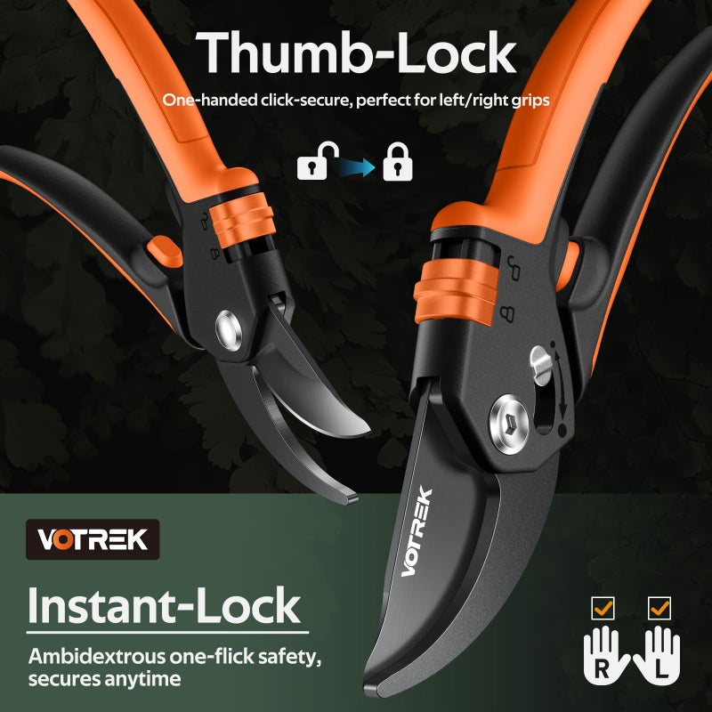 VOTREKÂ® Pruning Shears, [Patented Stepless Handle Opening] - Garden Clippers with Ultra-Sharp SK5 Steel for Weak Hand, Bonsai Scissor Universal Fit for All Hand Sizes, Effortlessly Cut 1-Inch Branches - Image 3