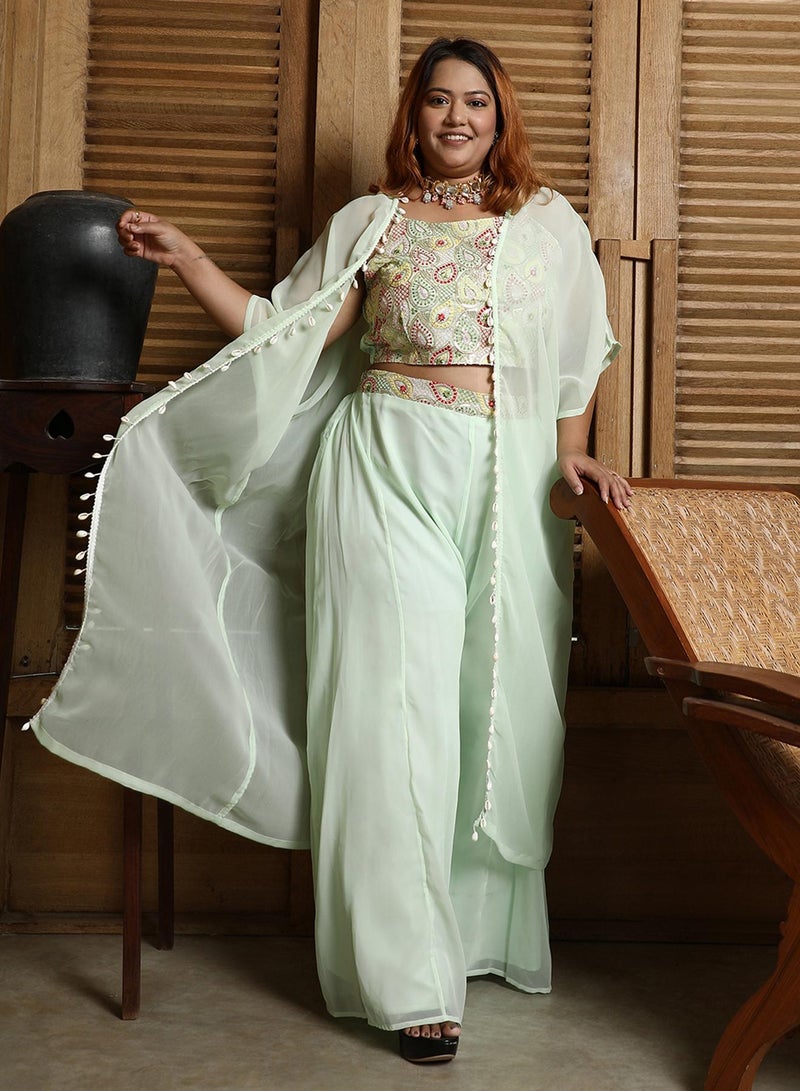 Instafab Plus Women's Sage Green Paisley Flared Co-Ord Set - Image 5