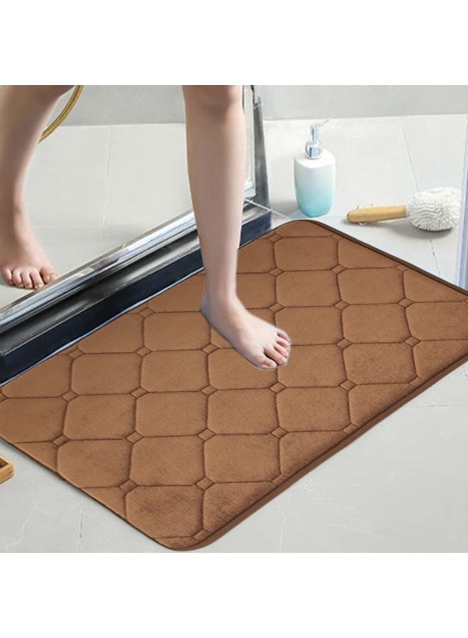 JZS Bathroom Mat 60x40cm Memory Foam Carpet, Floor Rug With Non-slip Backing and Absorbent,Kitchen Mats Machine Wash (Brown) - Image 1
