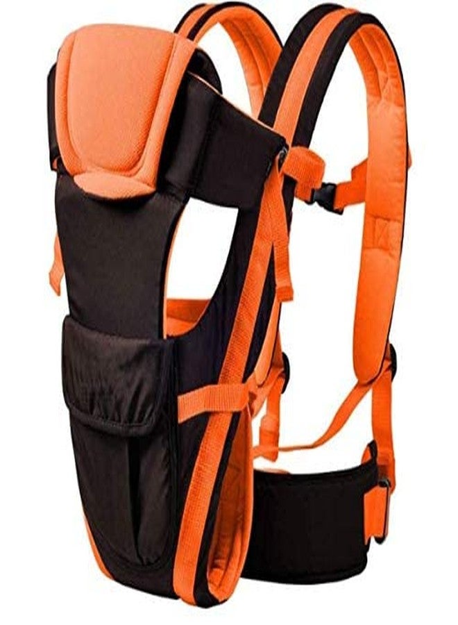 SHEMOK 4-in-1 Baby Carrier Bag - Adjustable Hands-Free Baby Carry Bag for 0 to 3 Year Baby, New Born Baby Carrier & Kangaroo Bag with Safety Belt (Black Orange)