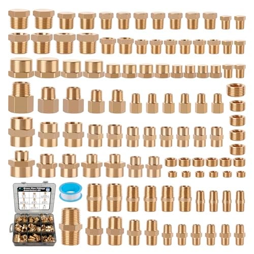 Ailbiuko 106PCS Brass Pipe Fittings Assortment Kit NPT Extension AdapterReducer BushingHex NippleClose NippleReducing Hex CouplingHex Head PlugsHex head CapSocket Plug Kit - Image 1