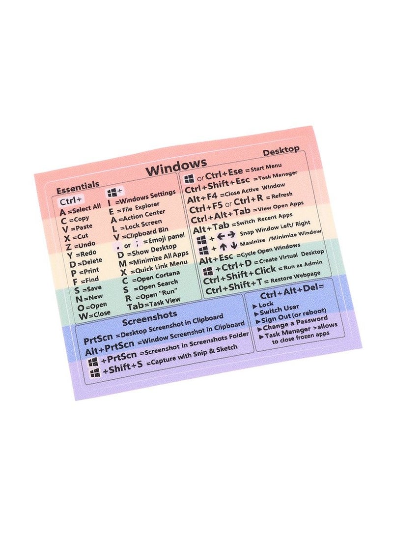 Windows PC Reference Keyboard Shortcut Sticker Adhesive For PC Laptop Desktop Rainbow Cheat Sheet Sticker - Image 5