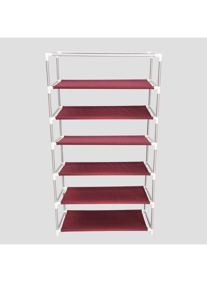 Ebee Metal 6 Shelves Cloth Cabinet (Maroon) - Image 4