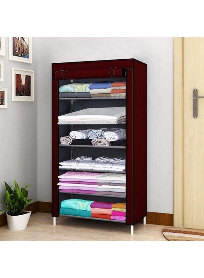 Ebee Metal 6 Shelves Cloth Cabinet (Maroon) - Image 1