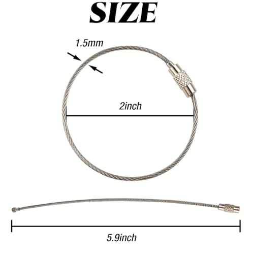 ROYHOO 100PCS Stainless Steel Wire Keychains Aircraft Cable Cable Key Ring for Hanging ID Tags or Luggage Tags, 5.9 inch 1.5mm - Image 2