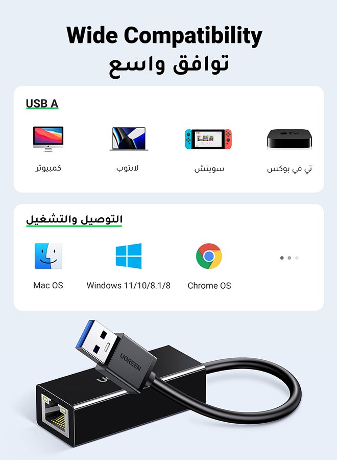 Ugreen USB 3.0 Ethernet Adapter USB to RJ45 Network 1000Mbps Gigabit LAN Ethernet Internet Adapter Compatible with MacBook, PC, Switch, Surface, Chromebook, Windows 11/10/8.1/8/7, MAC OS, IOS, Linux - Image 5